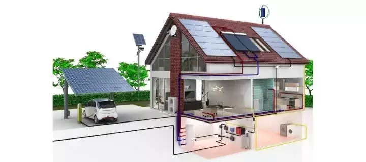model 3D domu z panelami słonecznymi